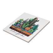 Waterverf cactus tuin in potten tegeltje (Zijkant)