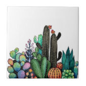 Waterverf cactus tuin in potten tegeltje (Voorkant)