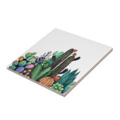 Waterverf cactus tuin in potten tegeltje (Zijkant)