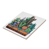 Waterverf cactus tuin in potten tegeltje (Zijkant)