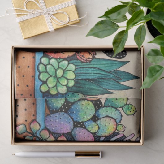 Waterverf cactus tuin in potten tissuepapier (Geschenk)