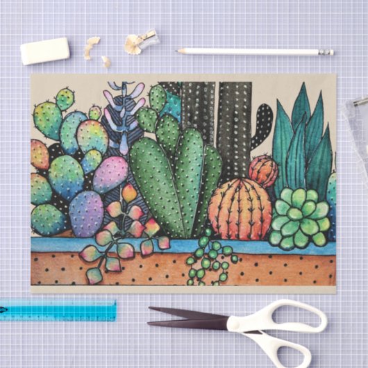 Waterverf cactus tuin in potten tissuepapier (Craft)