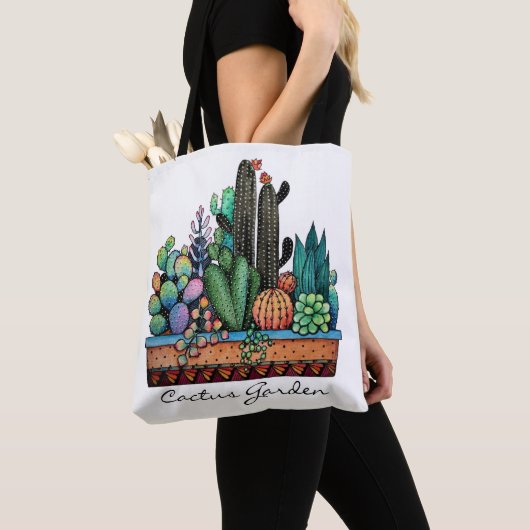 Waterverf cactus tuin in potten tote bag (Dichtbij)