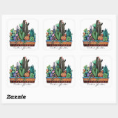 Waterverf cactus tuin in potten vierkante sticker (Vel)