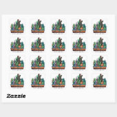 Waterverf cactus tuin in potten vierkante sticker (Vel)