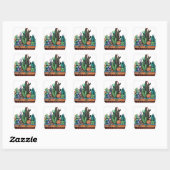 Waterverf cactus tuin in potten vierkante sticker (Vel)