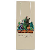 Waterverf cactus tuin in potten wijn cadeautas (Voorkant)