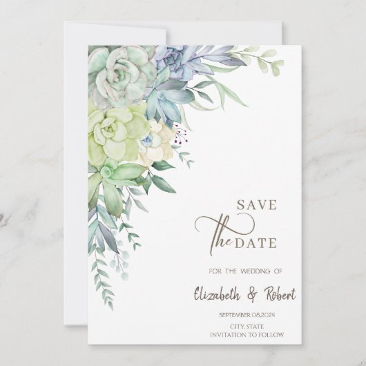 Waterverf Cactus vetplanten Bewaar de datum Save The Date (Voorkant)