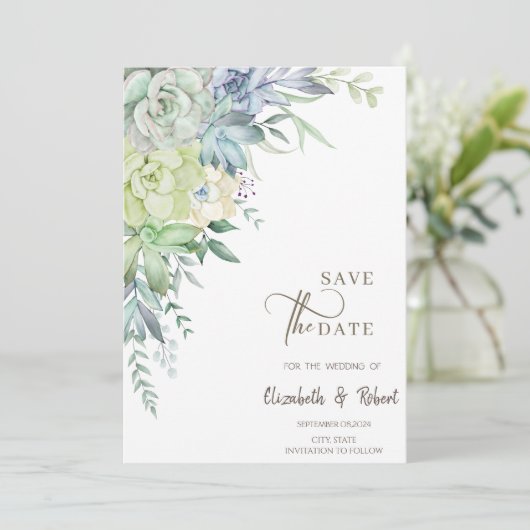 Waterverf Cactus vetplanten Bewaar de datum Save The Date (Staand voorkant)