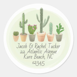 Waterverf Cactus Vetplanten Potten Retouradres Ronde Sticker