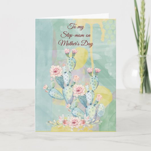 Waterverf Cactus voor Moederdag van de Stap-moeder Kaart (Voorkant)