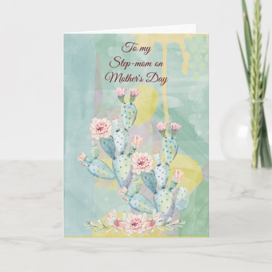 Waterverf Cactus voor Moederdag van de Stap-moeder Kaart (Voorkant)