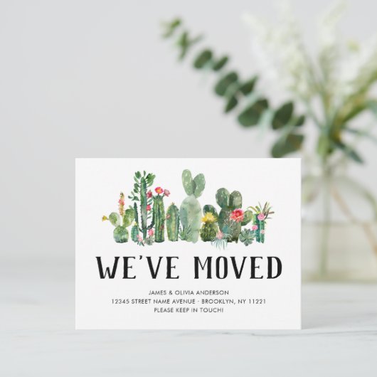 Waterverf Cactus We hebben Boho New Home Moving Aankondigingskaart (Staand voorkant)