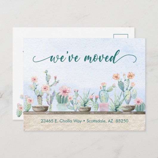 Waterverf Cactus We hebben Briefkaart verplaatst (Voorkant / Achterkant)