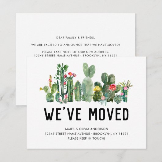 Waterverf Cactus We hebben New Home Cute Moving Aankondiging (Voorkant / Achterkant)