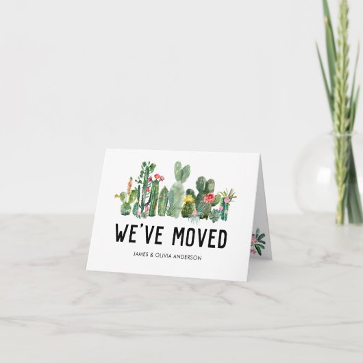 Waterverf Cactus We hebben New Home Cute Moving Aankondiging (Voorkant)