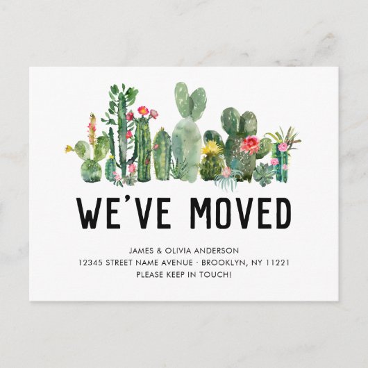 Waterverf Cactus We hebben New Home Cute Moving Aankondigingskaart (Voorkant)