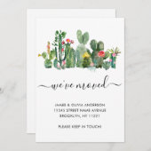 Waterverf Cactus We hebben New Home Moving Aankondiging (Voorkant / Achterkant)