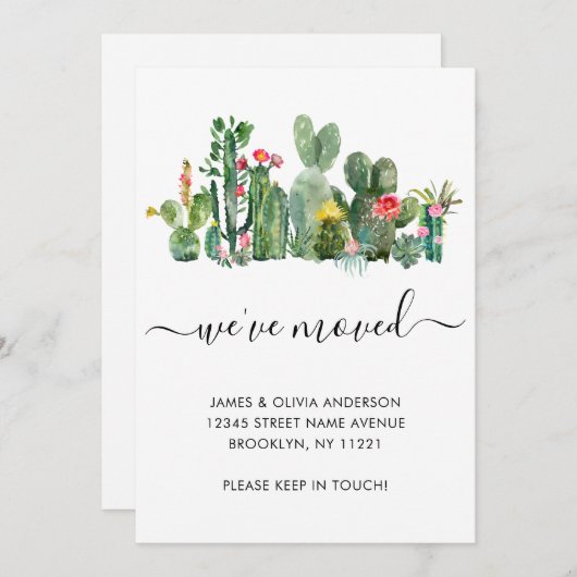 Waterverf Cactus We hebben New Home Moving Aankondiging (Voorkant / Achterkant)