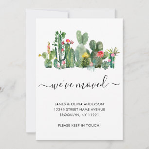 Waterverf Cactus We hebben New Home Moving Aankondiging