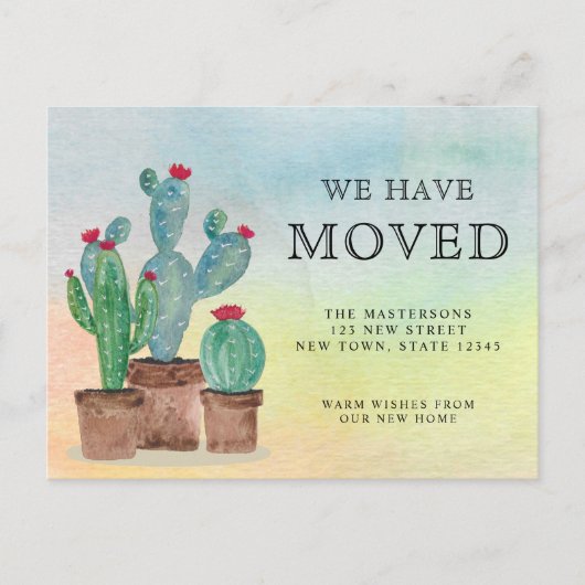 Waterverf cactus We hebben verhuisd nieuw huis ver Aankondigingskaart (Voorkant)