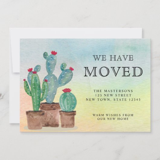 Waterverf cactus We hebben verplaatst Aankondiging (Voorkant)
