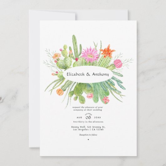 Waterverf Cactus Wedding Kaart (Voorkant)