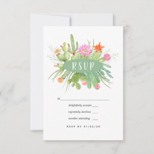 Waterverf Cactus Wedding RSVP Kaartje (Voorkant)