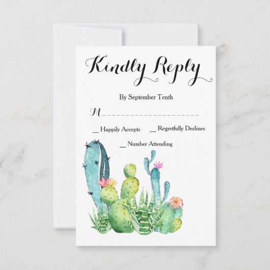 Waterverf Cactus Wedding RSVP-reactiekaart RSVP Kaartje (Voorkant)