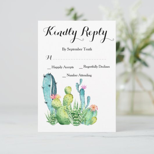 Waterverf Cactus Wedding RSVP-reactiekaart RSVP Kaartje (Staand voorkant)