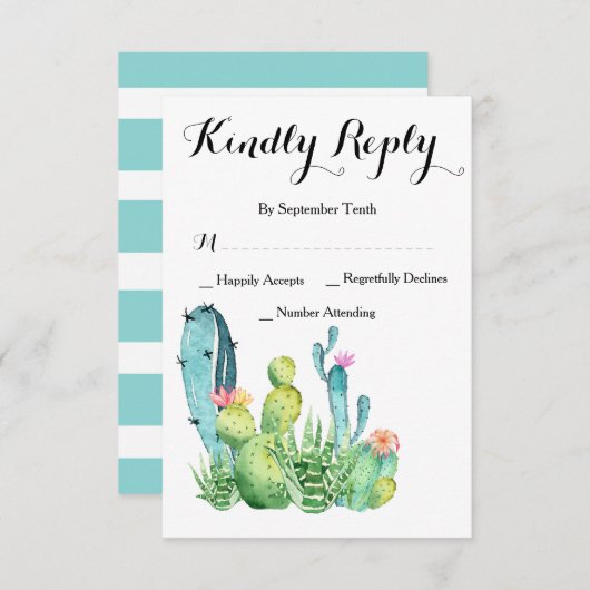 Waterverf Cactus Wedding RSVP-reactiekaart RSVP Kaartje (Voorkant / Achterkant)