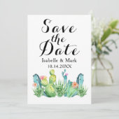 Waterverf Cactus Wedding Save the Date Card (Staand voorkant)