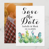 Waterverf Cactus Wedding Save the Date Card (Voorkant / Achterkant)