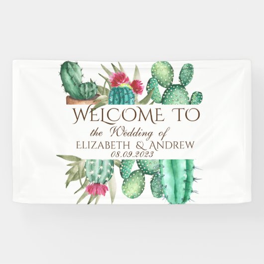 Waterverf Cactus Wedding Spandoek (Horizontaal)
