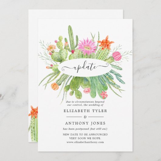 Waterverf Cactus Wedding Update Kaart (Voorkant / Achterkant)