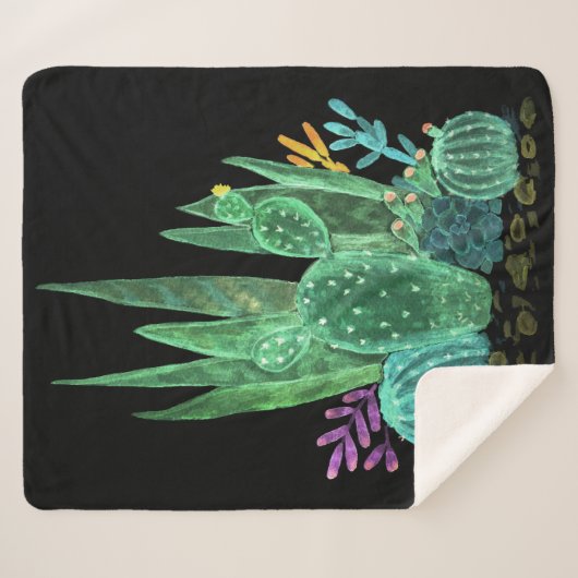 Waterverf, cactus werpen kussen sherpa deken (Voorkant (horizontaal))