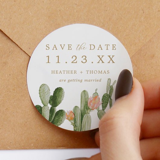 Waterverf Cactus Woestijn Save the Date Favor Ronde Sticker