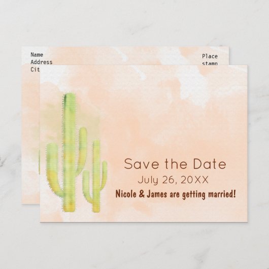 Waterverf Cactus Zuidwest Save The Date Aankondigingskaart (Voorkant / Achterkant)
