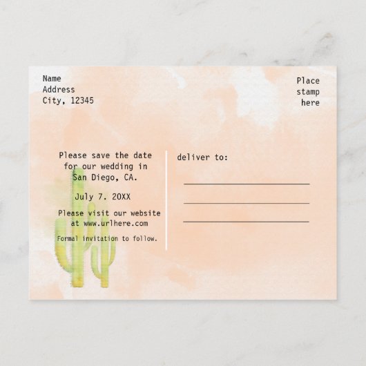 Waterverf Cactus Zuidwest Save The Date Aankondigingskaart (Achterkant)