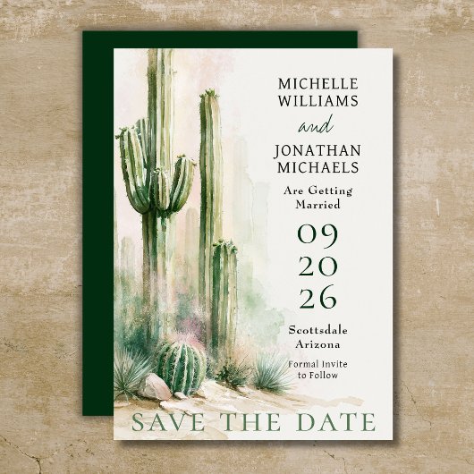 Waterverf Cactus Zuidwestelijke Woestijn Huwelijk Save The Date