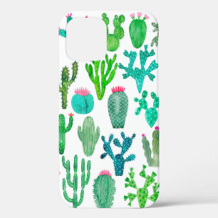 Waterverf cactusplantenset, cactusbloem illustrati iPhone 12 hoesje