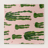 Waterverf Cactussen: bloeiend naadloos patroon Legpuzzel (Horizontaal)