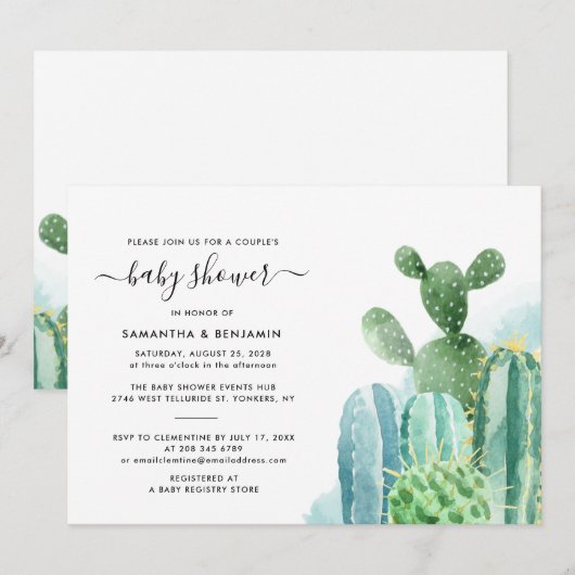 Waterverf cactussen koppels Baby shower Kaart (Voorkant / Achterkant)