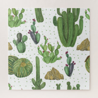 Waterverf cactussen, naadloos natuurlijk patroon. legpuzzel
