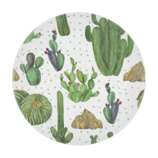 Waterverf cactussen, naadloos natuurlijk patroon. snijplank