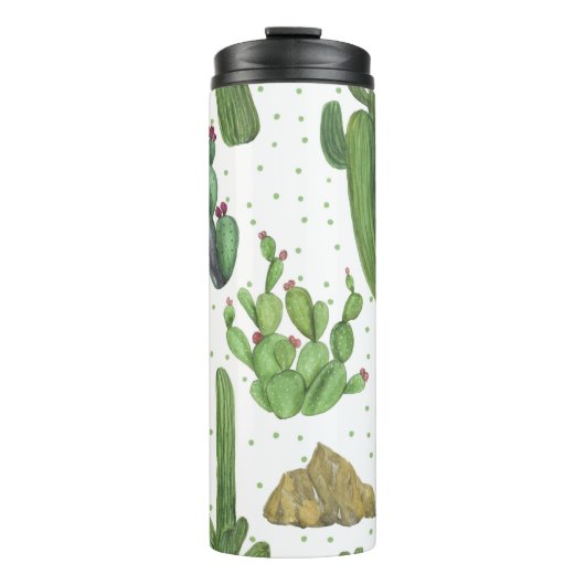 Waterverf cactussen, naadloos natuurlijk patroon. thermosbeker (Voorkant)