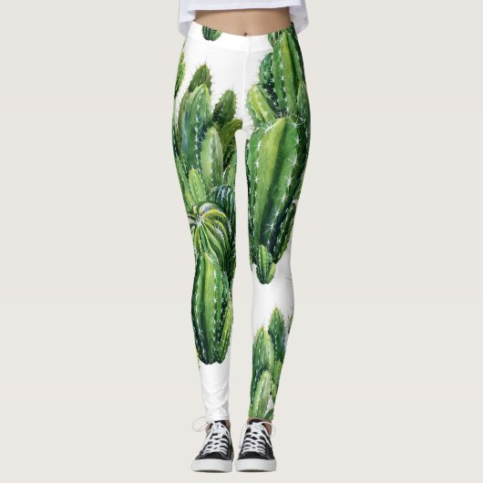 Waterverf Cactussen Naadloze Illustratiepatroon Leggings (Voorkant)