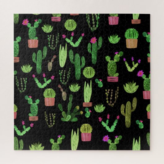 Waterverf Cactussen Plant Naadloze Achtergrond Legpuzzel (Verticaal)