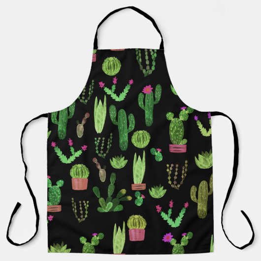 Waterverf Cactussen Plant Naadloze Achtergrond Schort (Voorkant)