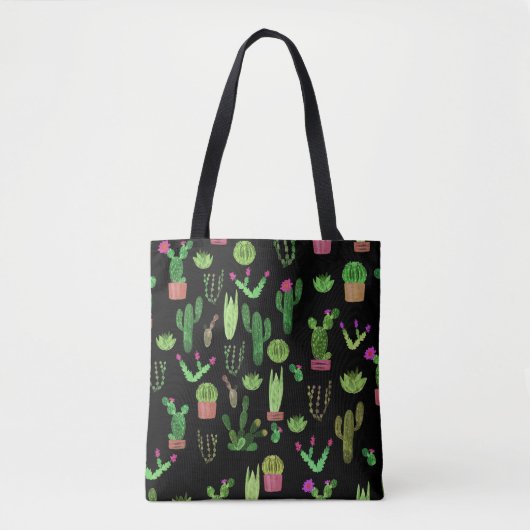 Waterverf Cactussen Plant Naadloze Achtergrond Tote Bag (Voorkant)
